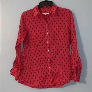 FoxCroft Long Sleeve Button Up Pink w/ navy dots 8